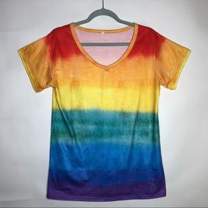 RAINBOW color tee with no brand tag Pride tee